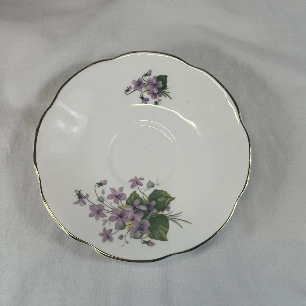 Royal Dover February Violets Teacup Saucer Bone China England Cottagecore Flower